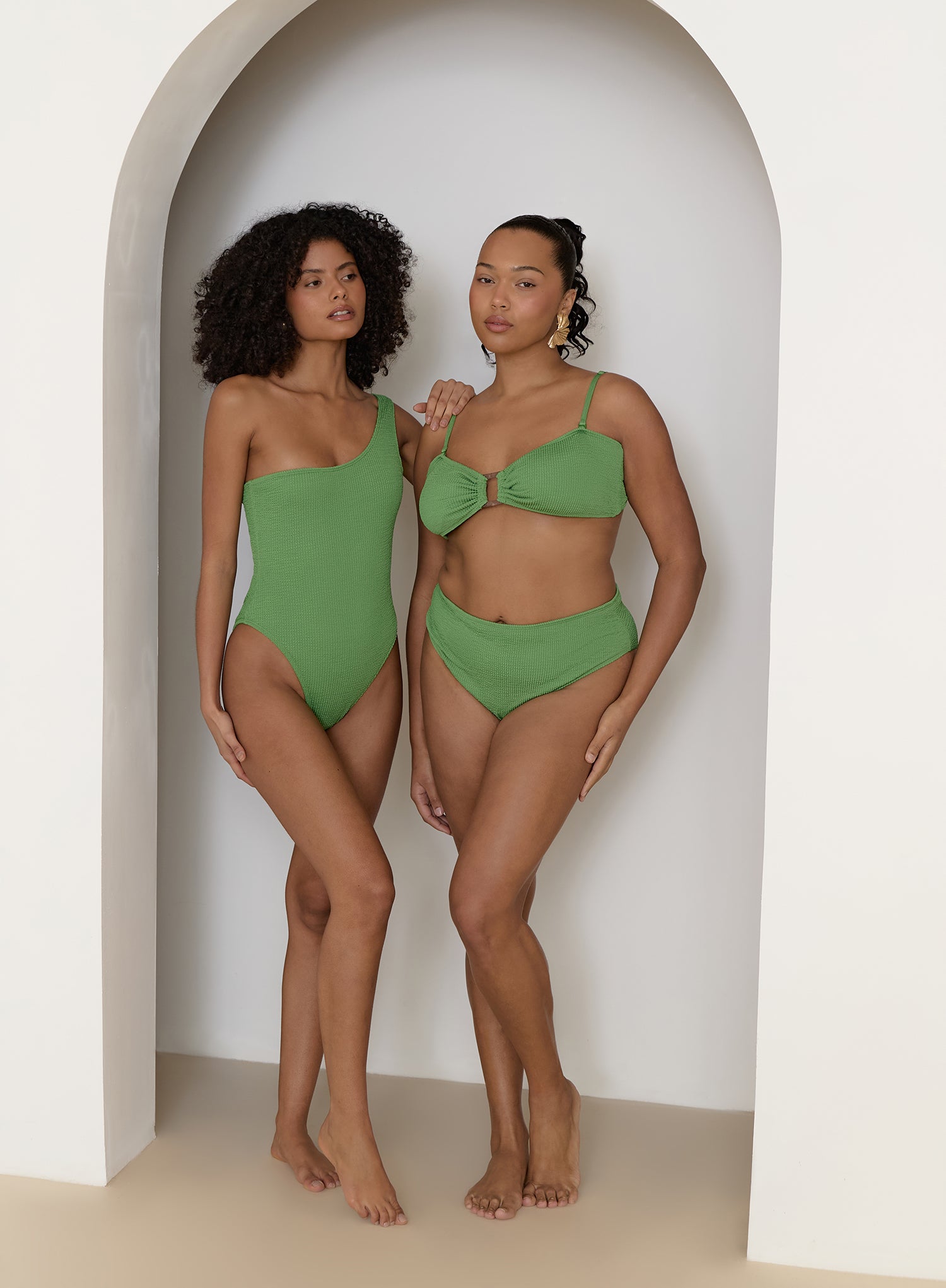 Green Crinkle Tortoiseshell Buckle Bikini Top